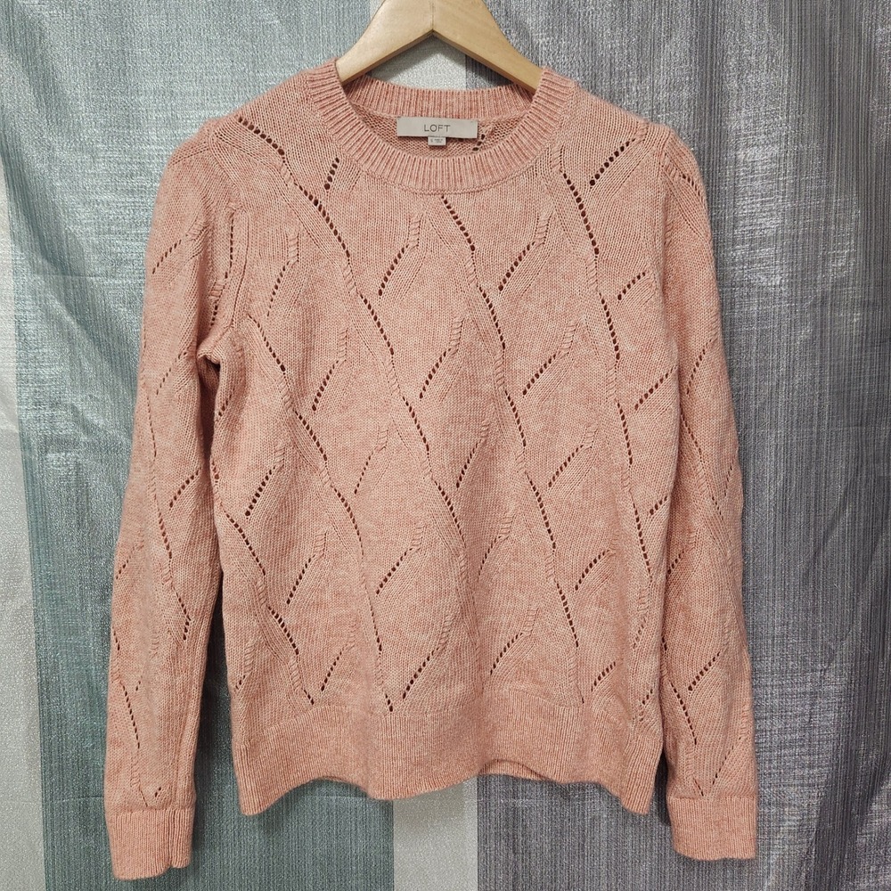 Loft Pink Pointelle Womens Knit Sweater Cotton Wool Blend S Coquette Soft‎ Girl